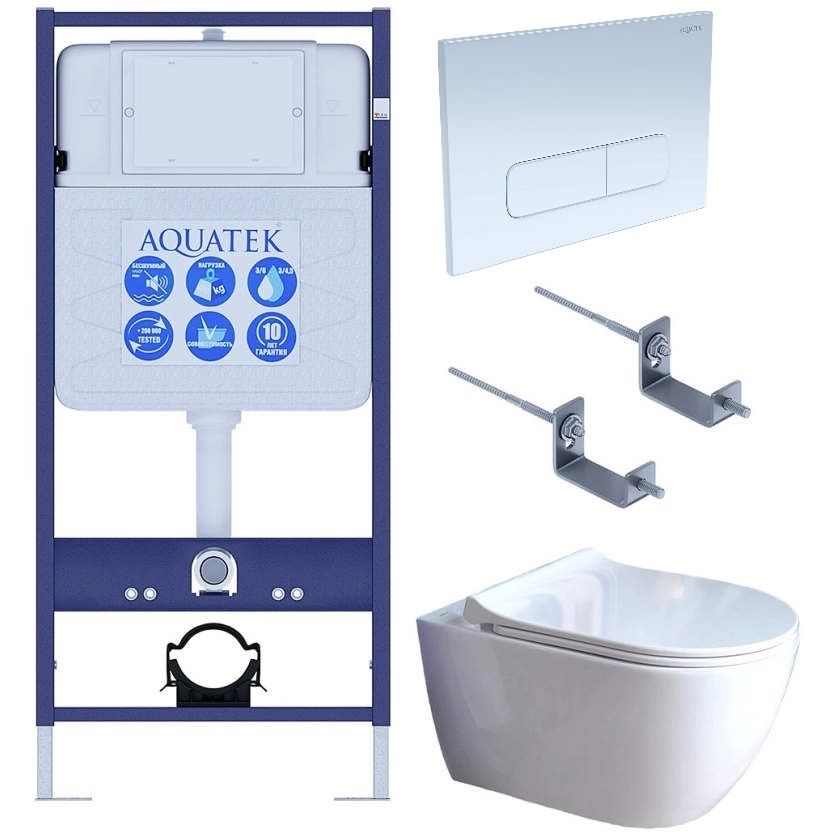Подвесной унитаз SET Aquatek Поларис-01-013 4в1, кнопка белый Подвесной унитаз SET Aquatek Поларис-01-013 4в1, кнопка белый