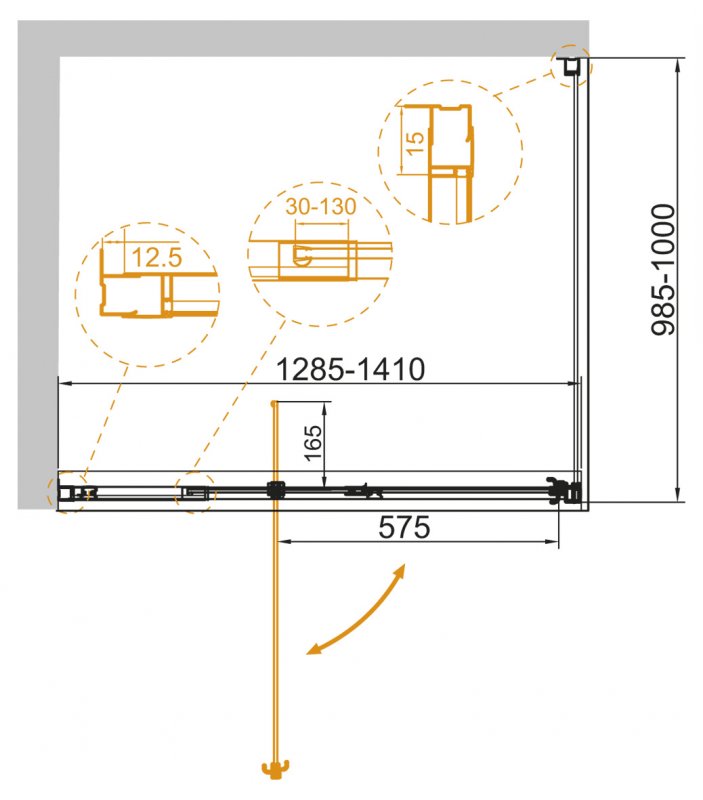 Душевой уголок Cezares Variante VARIANTE-AH-1-130/140-100-C-Cr 130/140x100 прозрачный