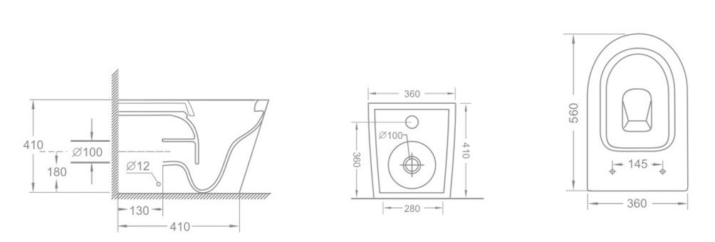 Приставной унитаз CeramaLux NS-3178 безободковый