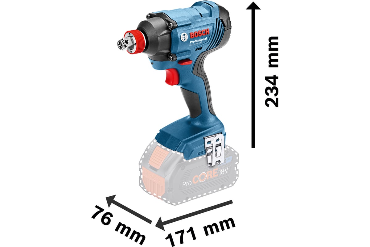 Аккумуляторный гайковерт Bosch GDX 180-LI, cоло, картон 06019G5226