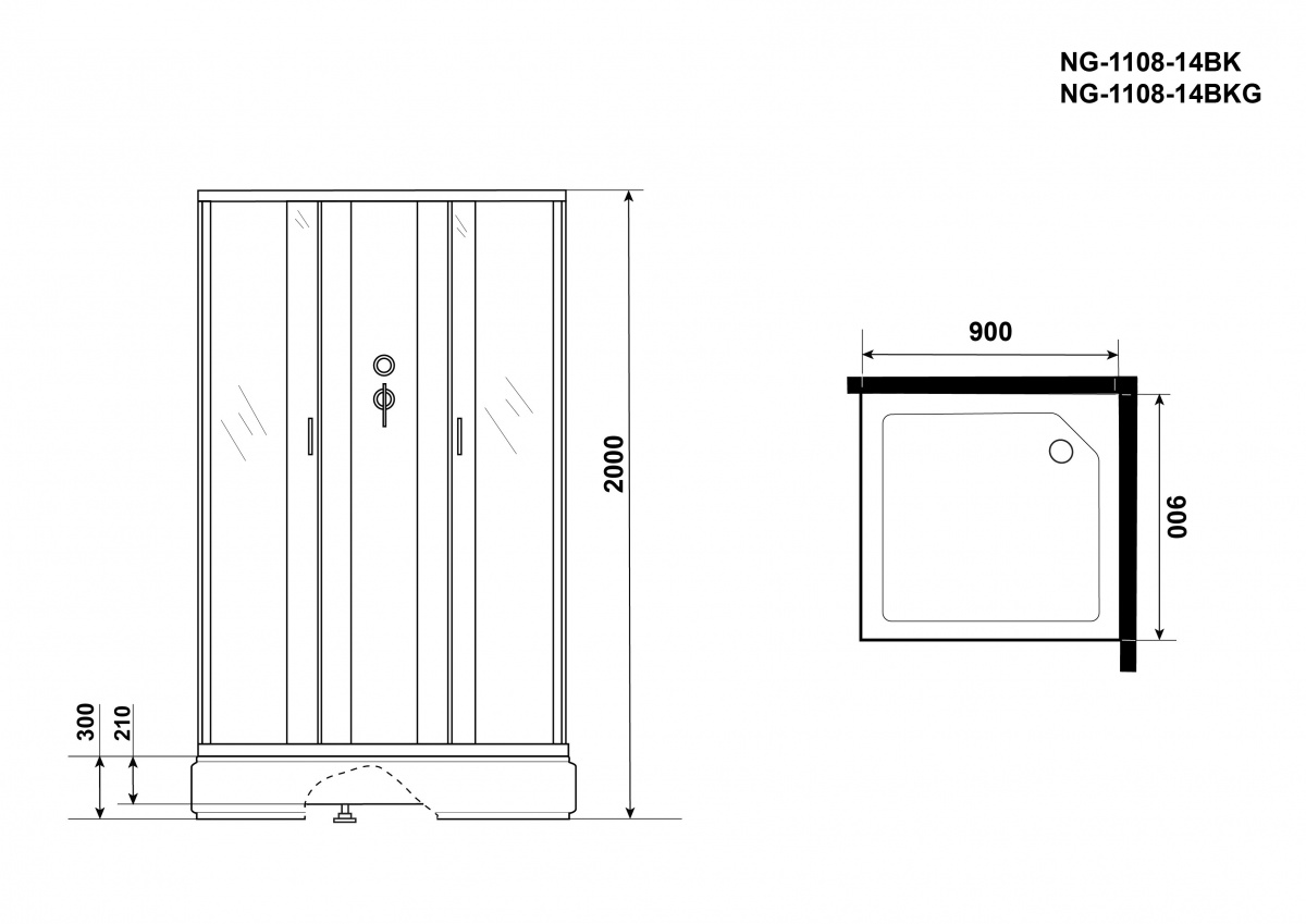 Душевая кабина Niagara Classic NG 1108-14BK 90x90 матовое стекло, без крыши