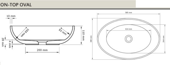 Раковина Acquabella ON-TOP Oval 58 см MARFIL