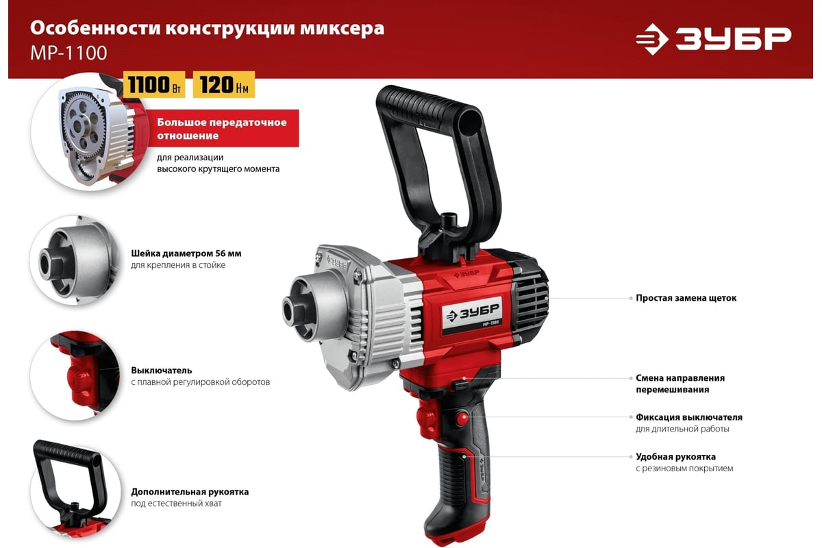 Строительный миксер Зубр МР-1100