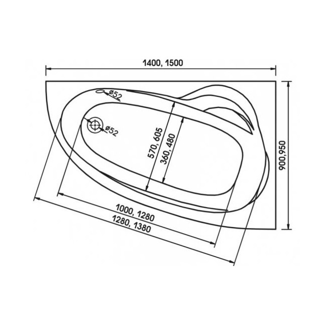 Акриловая ванна Relisan Zoya 140x90 см R