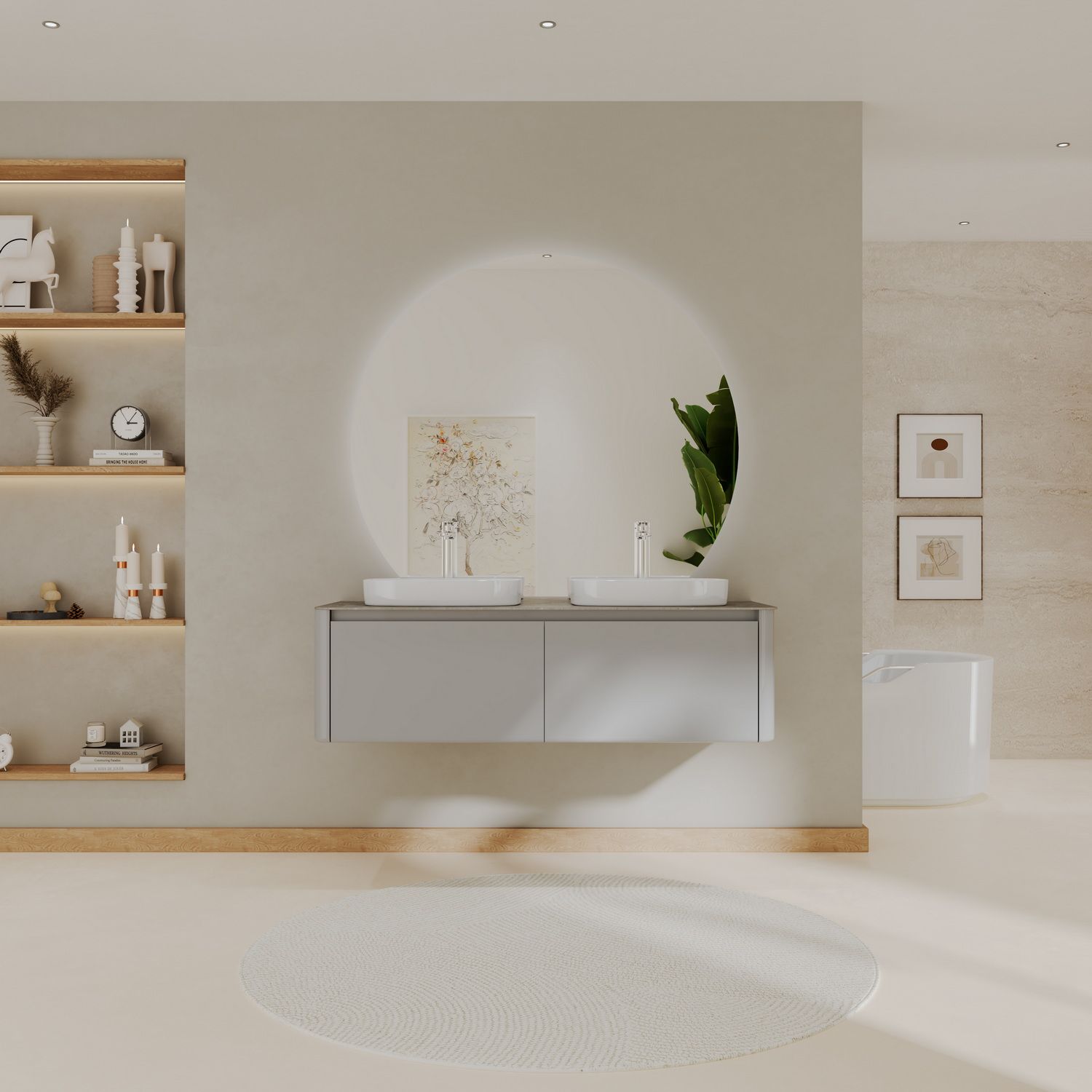 Мебель для ванной Black&White Universe U915.1400-2 Double 140 см, светло-серый, две раковины Мебель для ванной Black&White Universe U915.1400-2 Double 140 см, светло-серый, две раковины