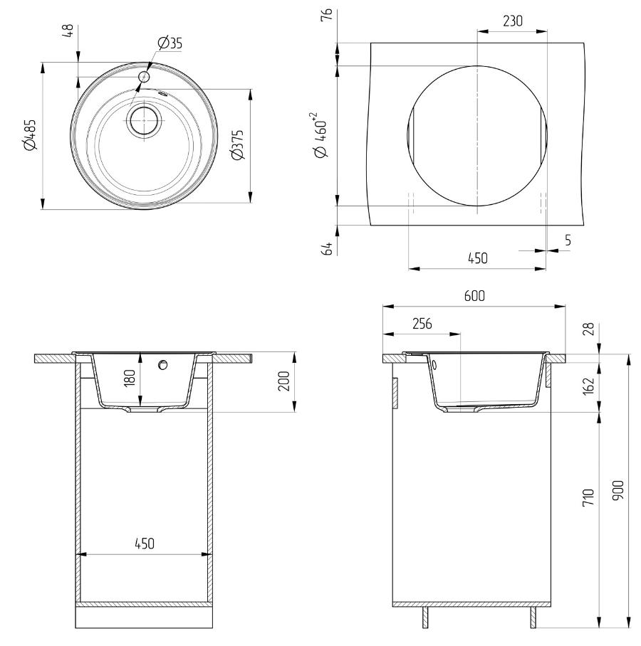 Кухонная мойка Ulgran Quartz Nora 485-01 48.5 см жасмин