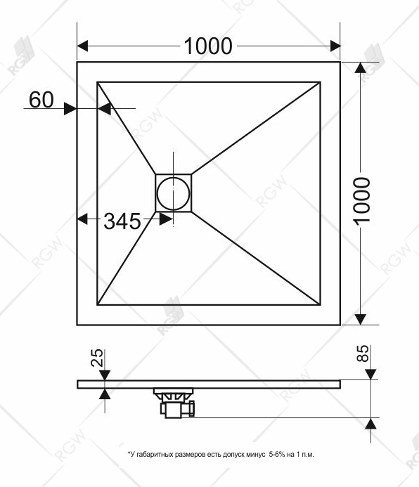 Поддон для душа RGW ST-W 100x100 каменный, комплект