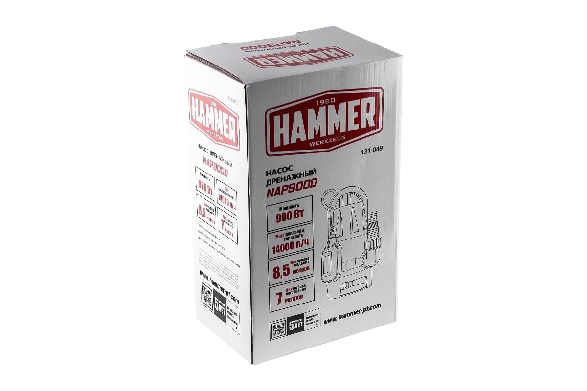 Насос дренажный Hammer NAP900D 900Вт, 14000л/ч, высота 8,5м, частицы до 35мм 641201