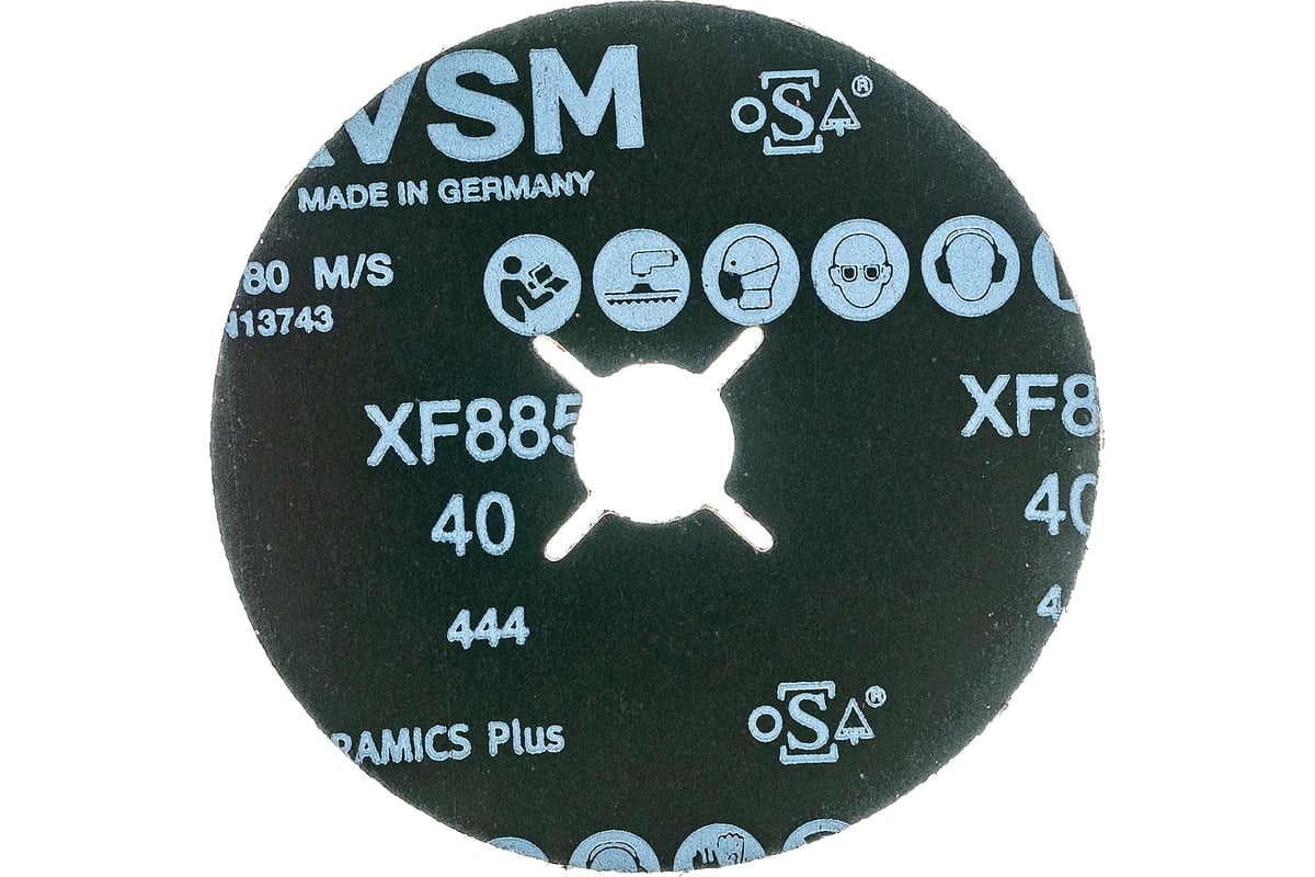 Керамический фибровый диск со шлицами XF885 (50 шт, 125х22 мм, P40) VSM 004836