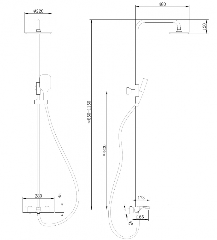 Душевая стойка Abber Thermostat AF8516B с термостатом, матовый черный