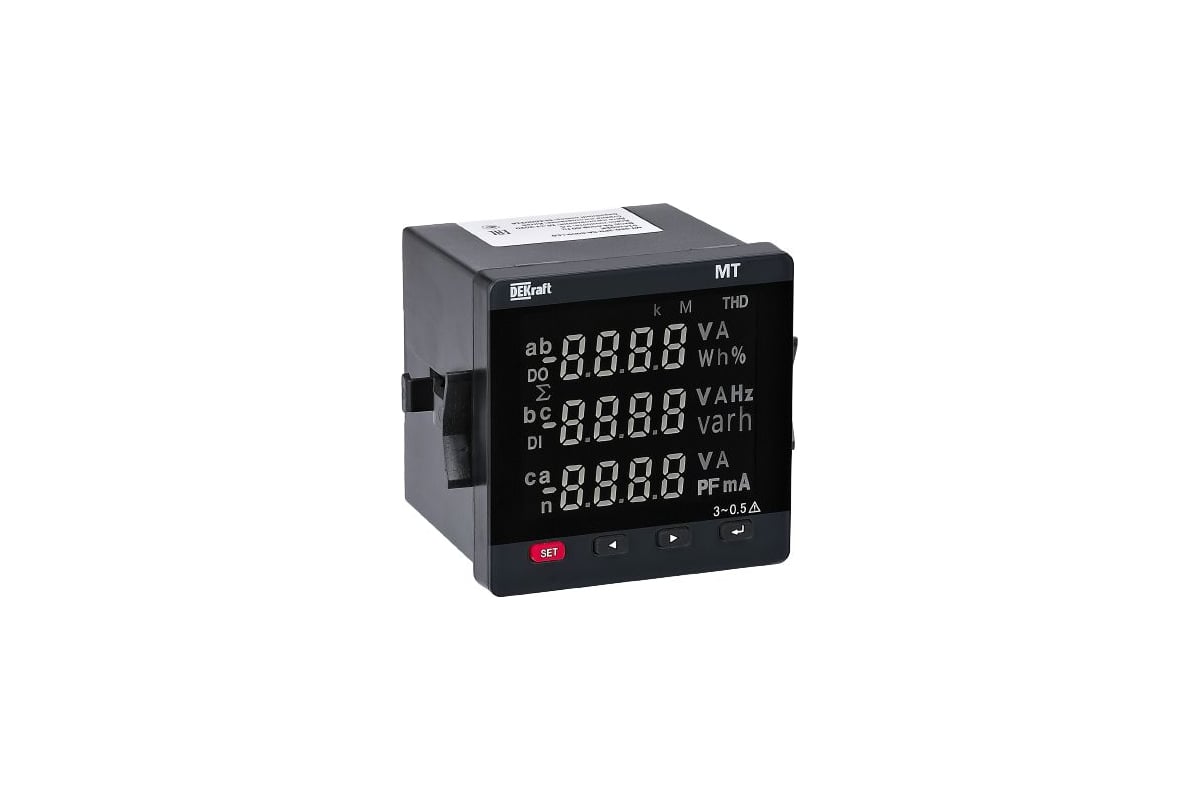 Цифровой мультитметр DEKraft 96x96мм трехфазный, вход 100В 1А, LCD-дисплей МТ-96D 51427DEK