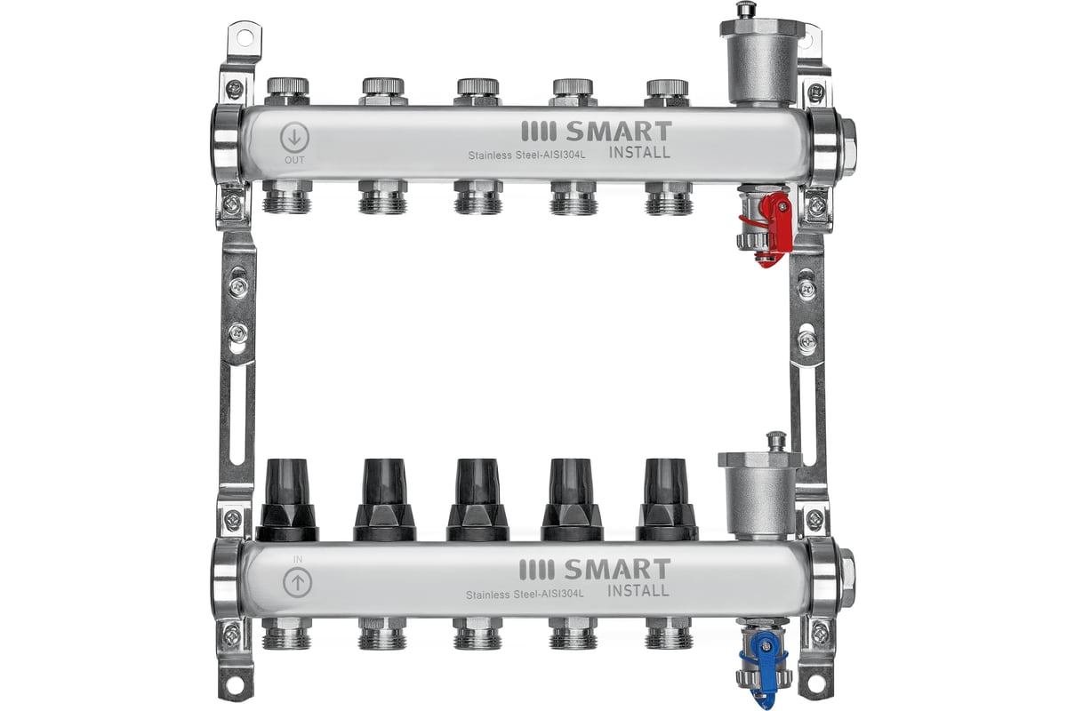 Комплект коллекторов Smart Install нерж. ст., с термостат. клапанами, 1x3/4-12 вых., 53142S