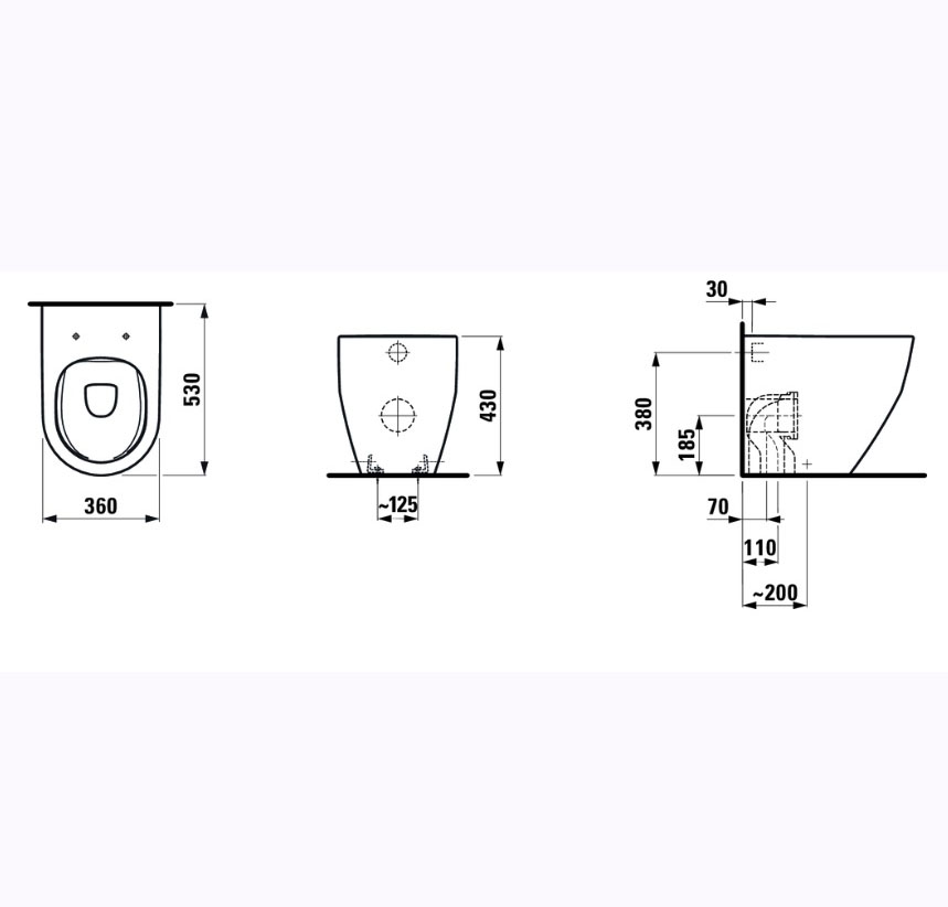 Приставной унитаз Laufen Pro Rimless 8.2295.6.000.000.1