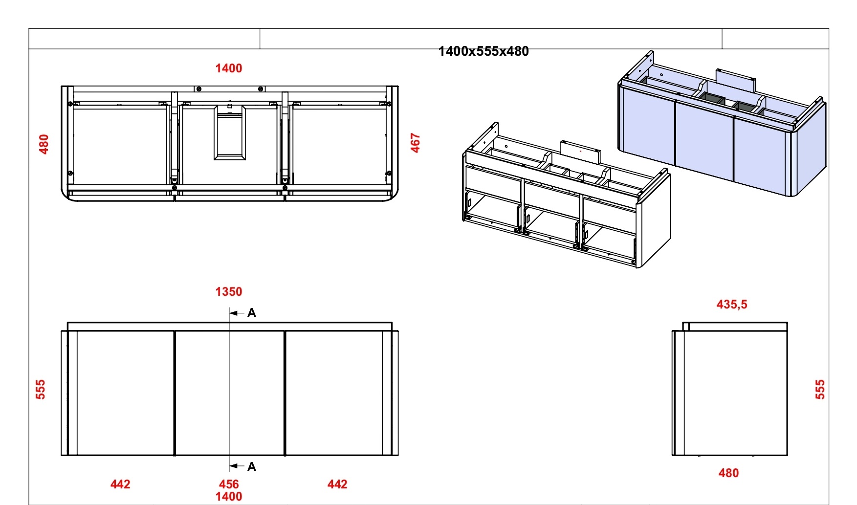 Тумба с раковиной Cezares Stylus 140 см Bianco opaco