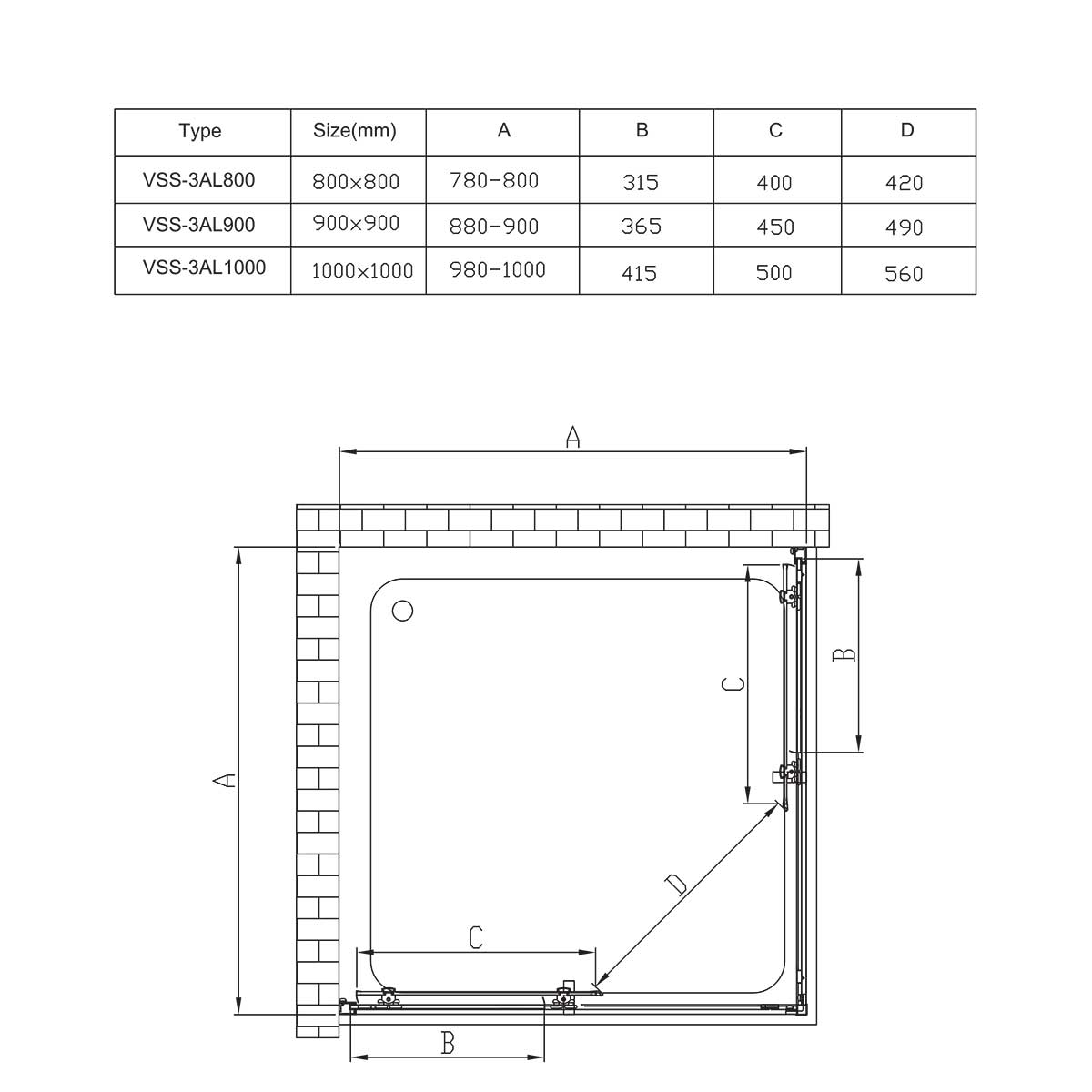 Душевой уголок Vincea Alpha VSS-3AL900CLB 90x90 черный, прозрачное