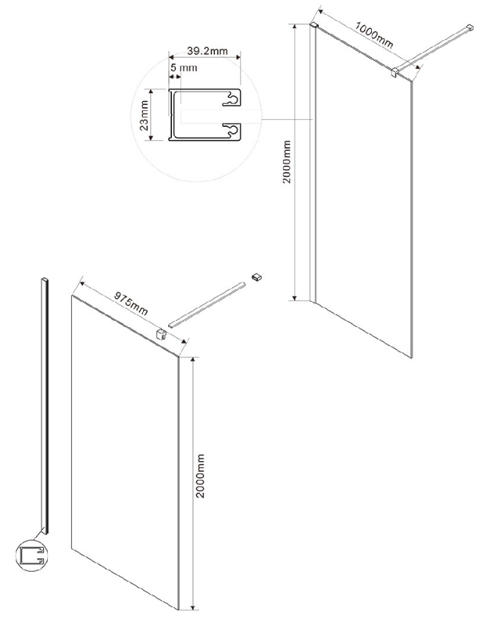 Душевая перегородка Vincea Walk-In 100x200 черный, прозрачное