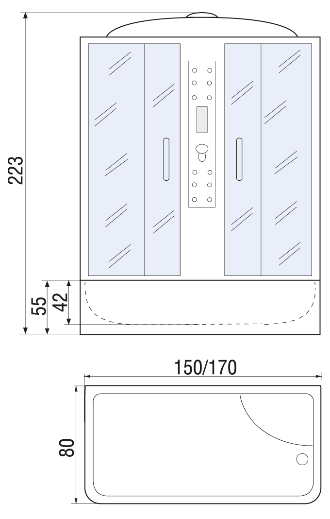 Душевая кабина River Wisla ТН 170x80 тонированная, с крышей, с г/м