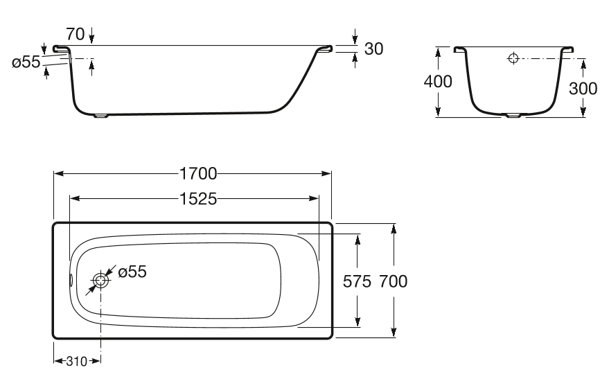 Стальная ванна Roca Contesa 170x70 см