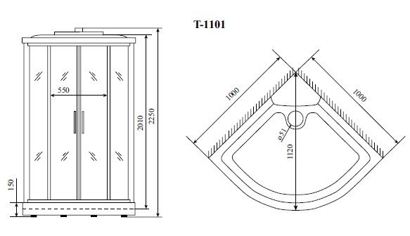 Душевая кабина Timo Standart T-6601 Silver 100x100, четверть круга, хром