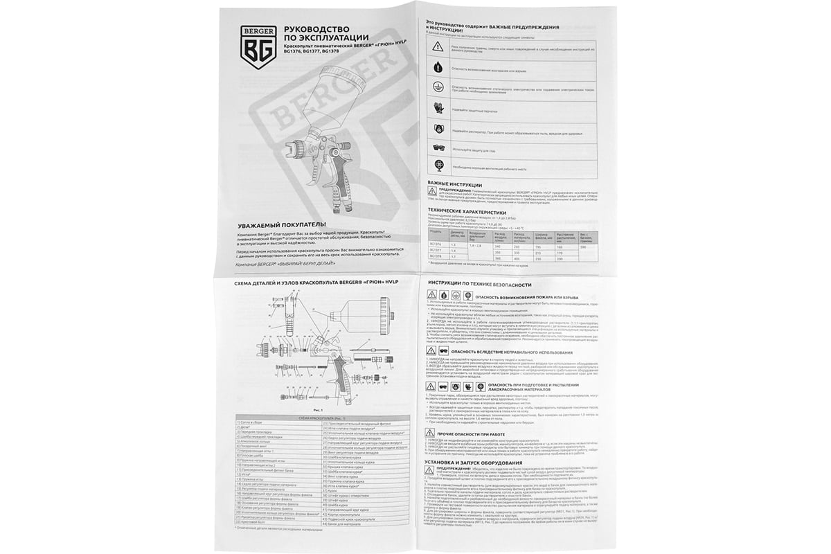 Пневматический краскопульт Berger BG ГРЮН HVLP 1.3 мм BG1376