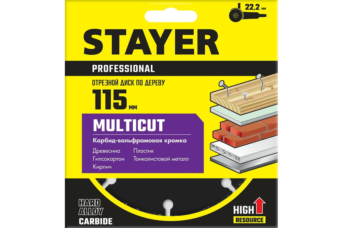 Диск отрезной по дереву для УШМ Stayer MultiCut 115х22.2мм 36860-115