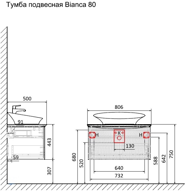 Мебель для ванной Laparet Bianca 80 см белый