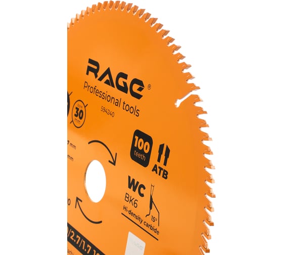Диск пильный чистый рез 255 мм (10”), Z100, посадка 30+25.4/20/16 мм RAGE By VIRA 594240