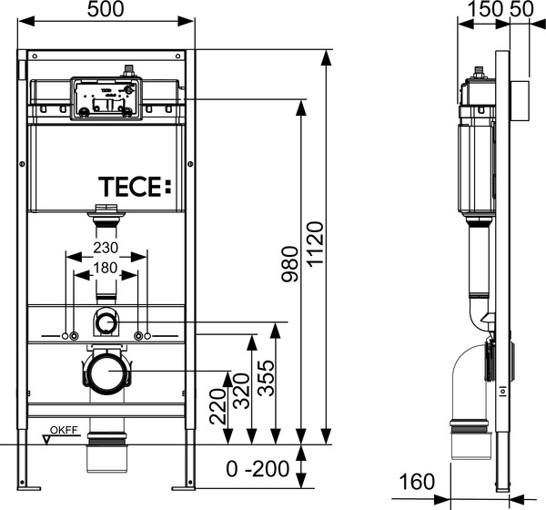 Инсталляция для унитаза TECE Base K440407 (4в1) с кнопкой смыва черный матовый