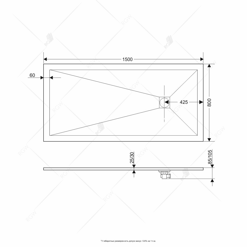 Поддон для душа RGW Stone Tray ST-G 80x150 графит