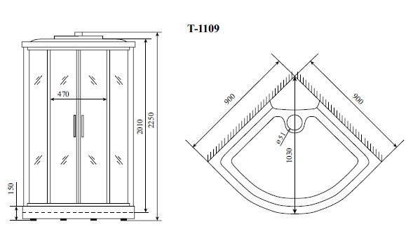 Душевая кабина Timo Standart T-6609 Black 90x90, четверть круга, черный