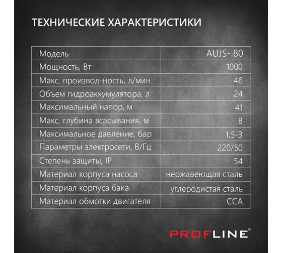 Насосная станция PROFLINE AUJS- 80, насоc нерж.сталь, бак 24л, 1000 Вт (Standart) УТ-00023678