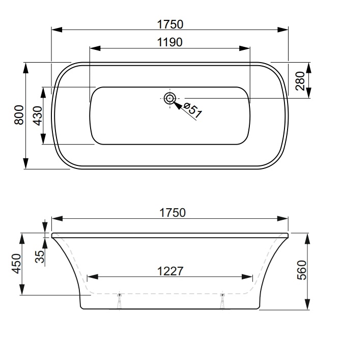 Акриловая ванна VagnerPlast Blanca WT 175x80 см, с полочкой