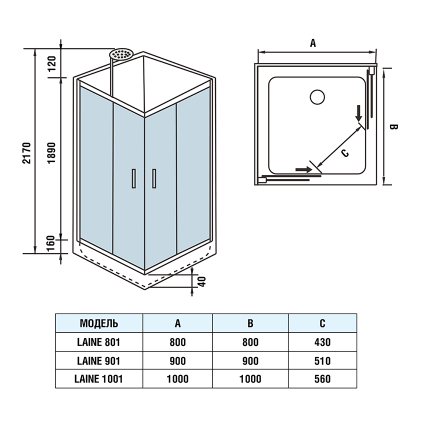 Душевая кабина WeltWasser Laine 1001 100x100 хром, прозрачное