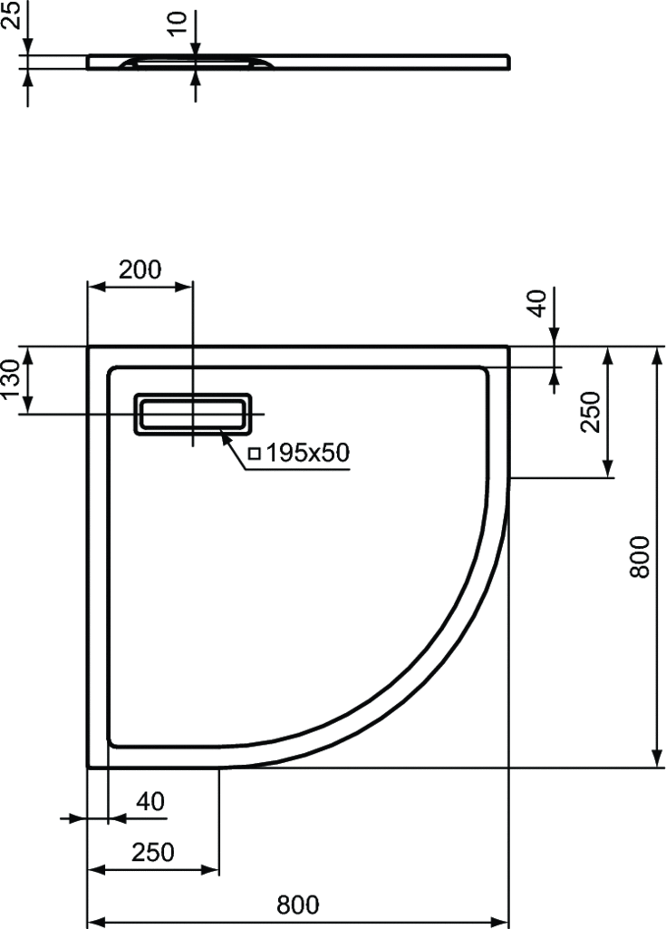 Поддон для душа Ideal Standart Ultra Flat New 80x80, четверть круга, белый глянцевый