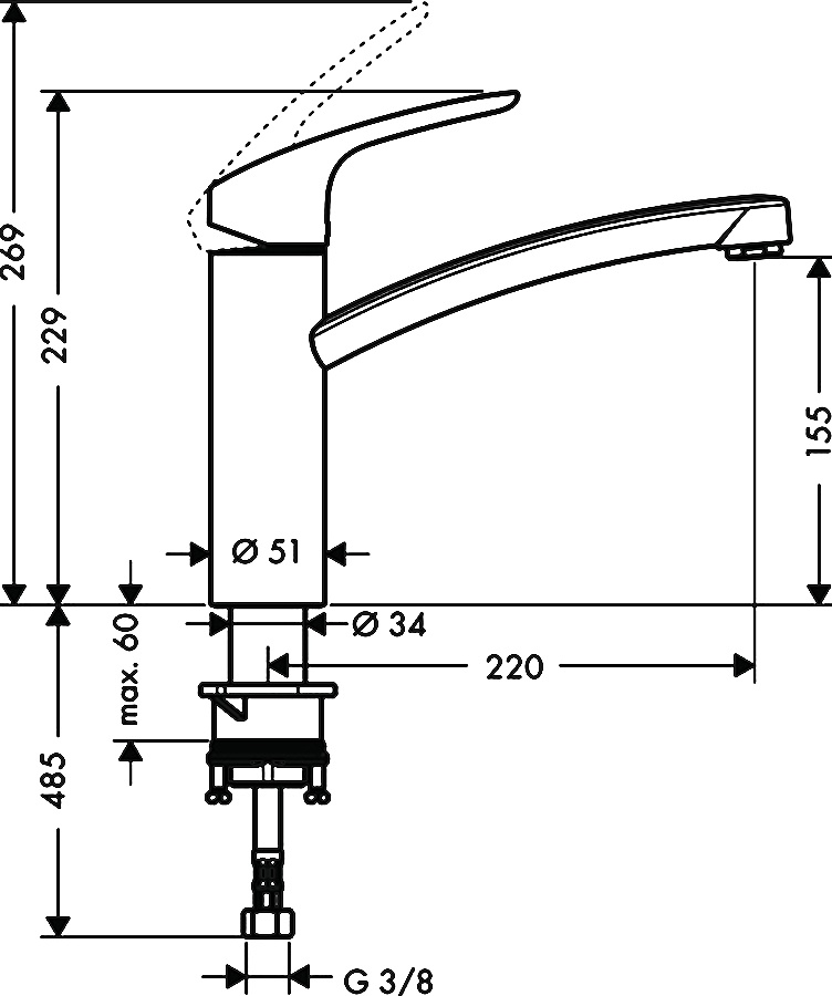 Смеситель для кухни Hansgrohe Focus 31806800, сталь