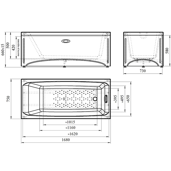 Фронтальная панель Ваннеса Веста 168x58 см