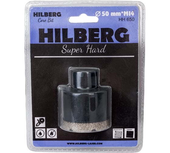 Коронка алмазная по керамике и керамограниту Super Hard (50 мм; M14) Hilberg HH650