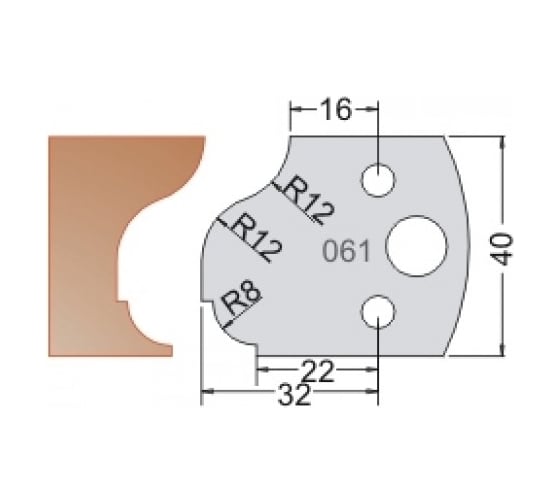 Нож мультисистема HSS мультипрофиль карниз R8 40x20x4 мм Dimar 3306140