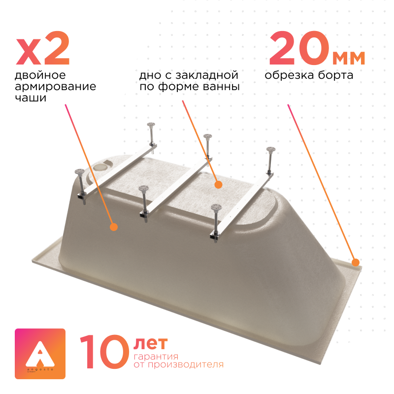 Акриловая ванна Radomir Прованс Ангосто 170х90 см тонкий борт