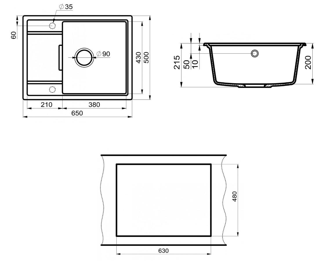 Кухонная мойка Point Стил PN3009B 65 см черный