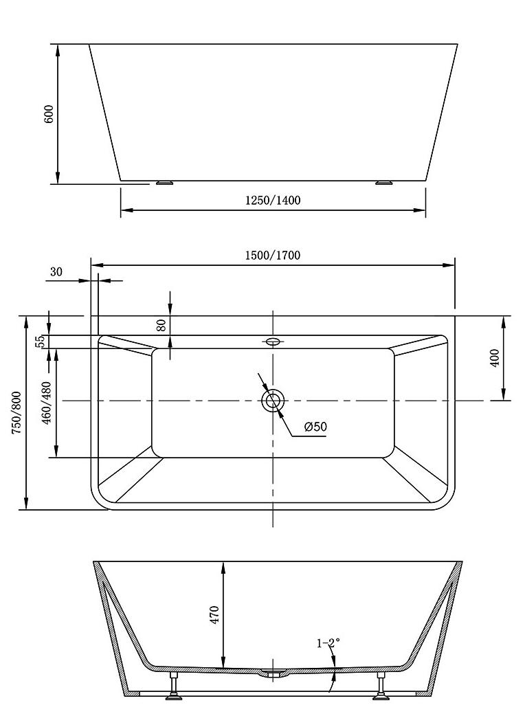 Акриловая ванна Vincea VBT-425-1700 170x80 белый