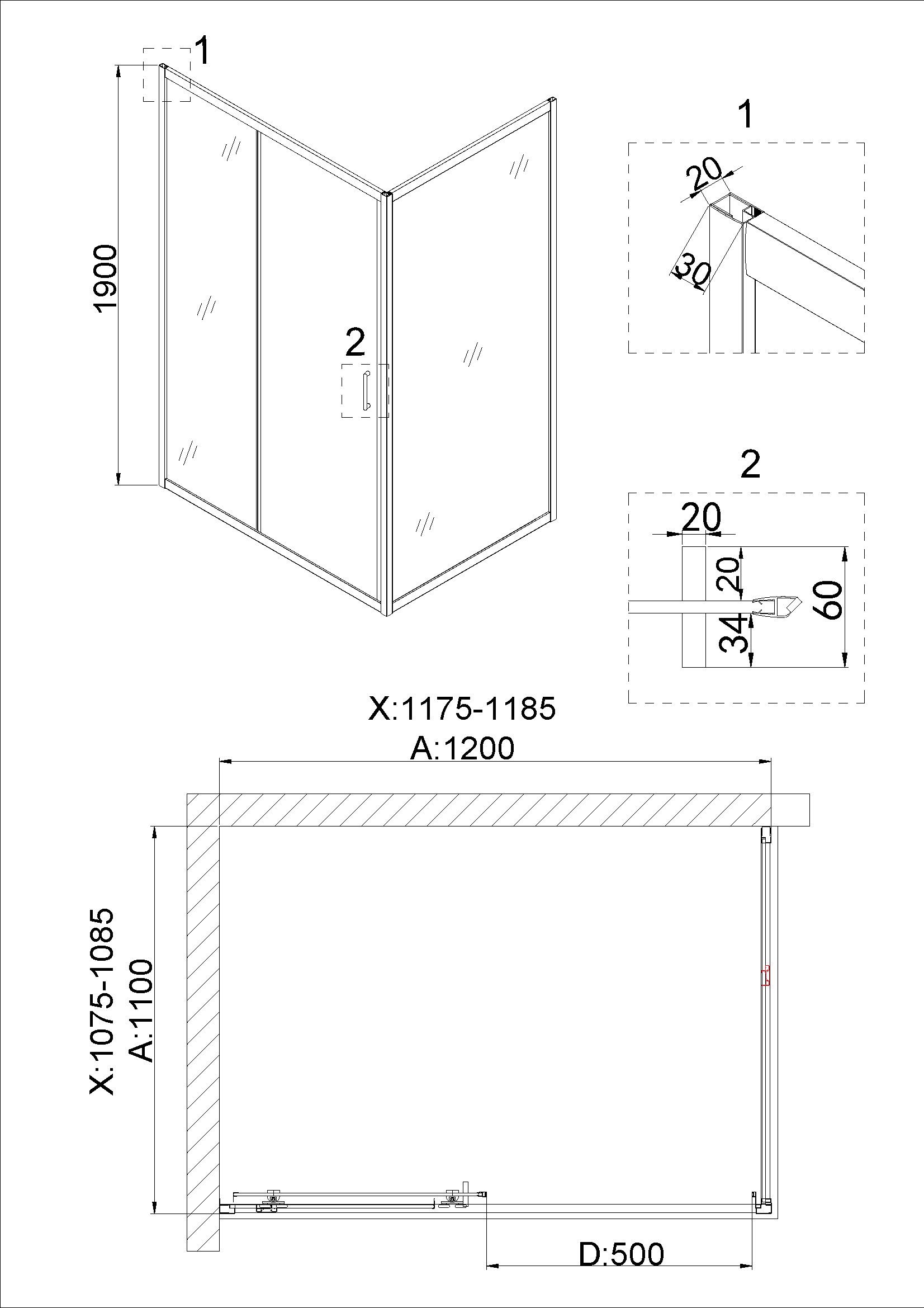 Душевая дверь Niagara Nova NG-42-12AG 120x190 прозрачный, золото