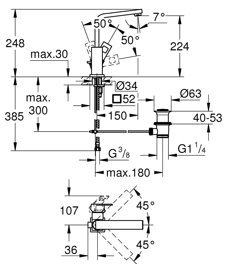 Смеситель для раковины Grohe Eurocube 23135000