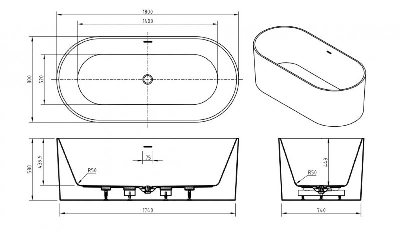 Акриловая ванна BelBagno BB705 180x80 см BB705-1800-800