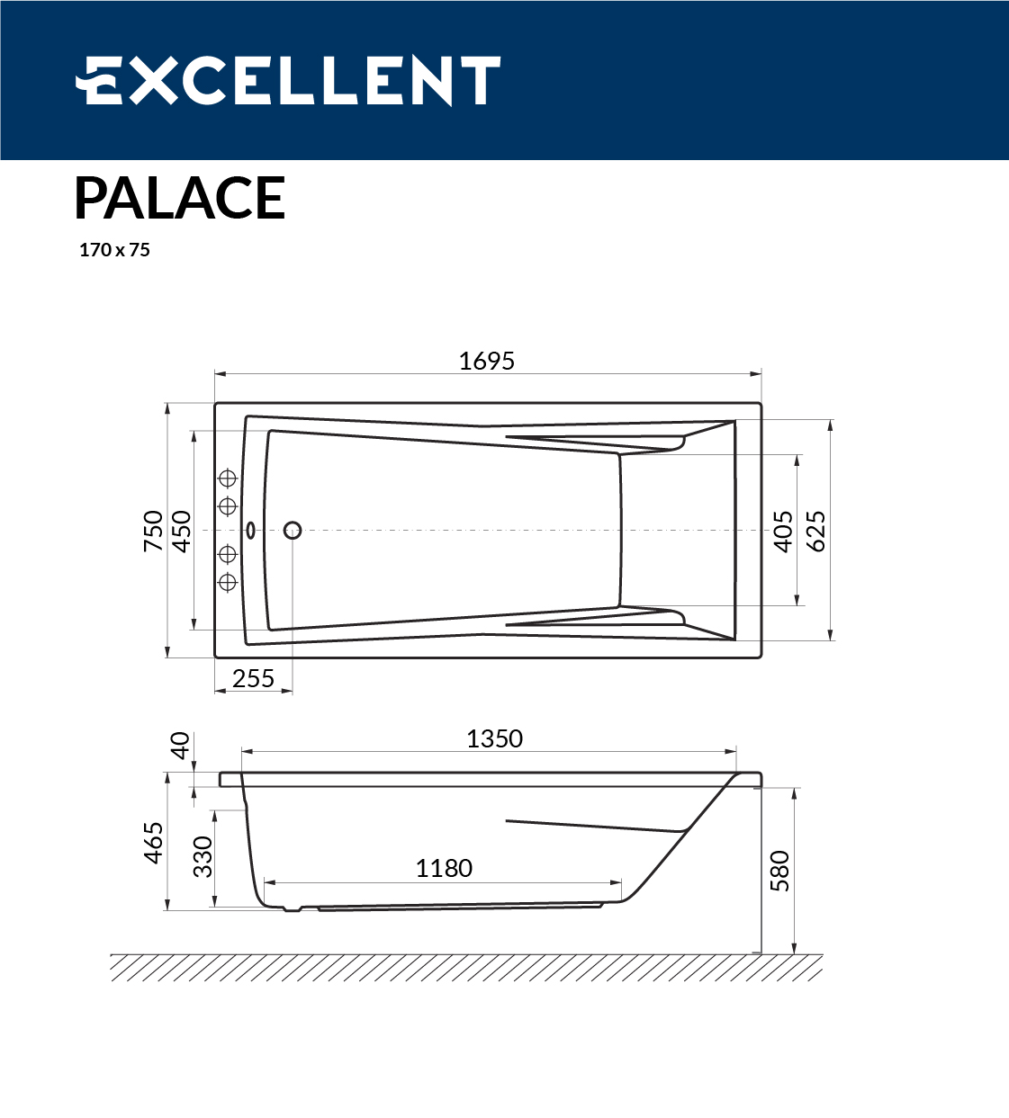 Акриловая ванна Excellent Palace 170x75