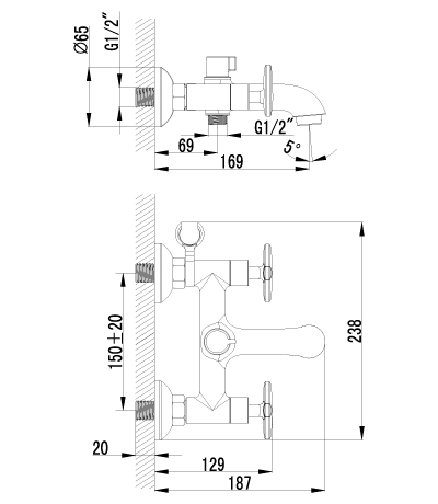 Смеситель для ванны Lemark Plus Spirit LM1912C