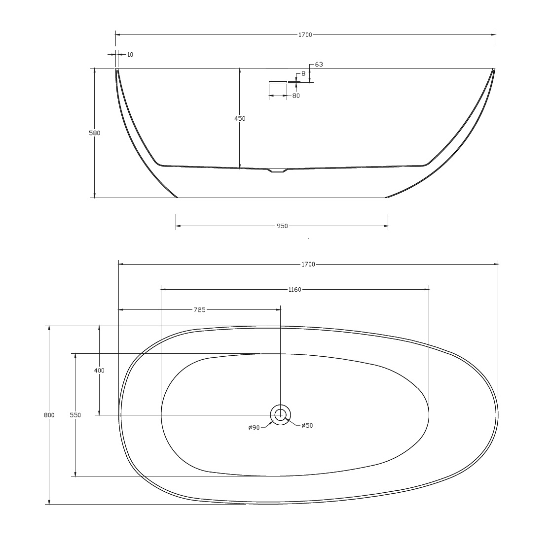 Акриловая ванна Abber AB9211MB 170x80 черный матовый