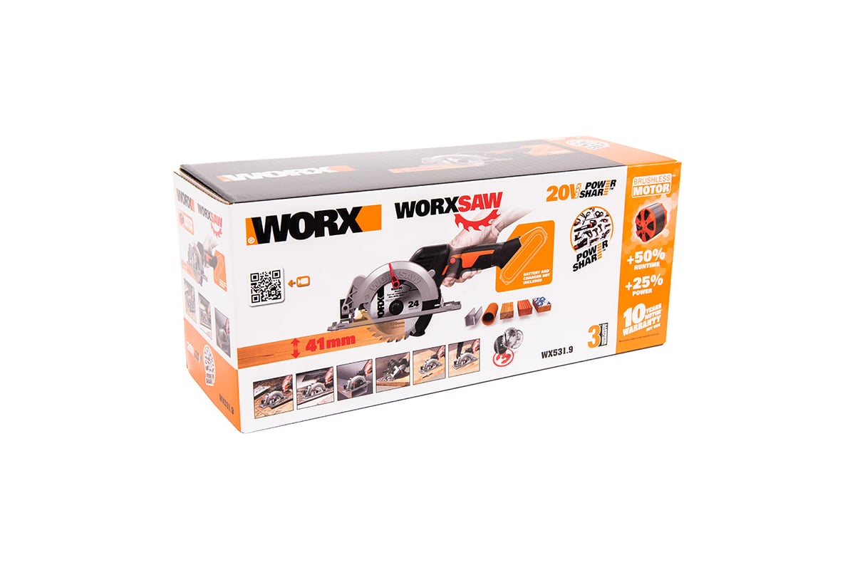 Аккумуляторная циркулярная бесщеточная мини-пила Worx WX531.9