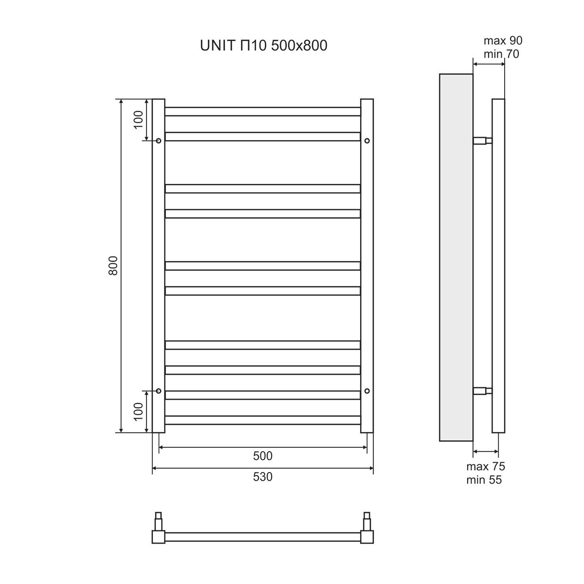 Полотенцесушитель водяной Lemark Unit LM45810BL П10 50x80, черный