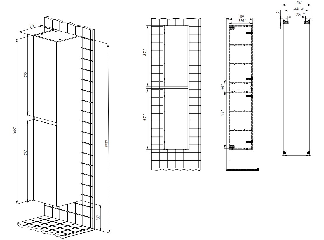 Шкаф пенал Creto Scala 35 см белый 3-1035W